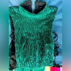 Sequined forest green long dress